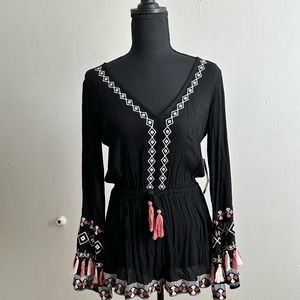 Open back short tassel romper